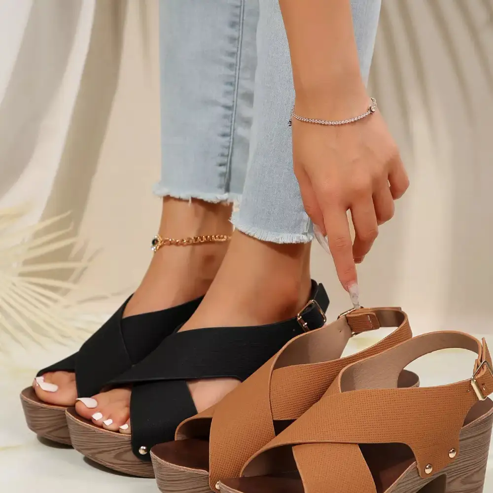 Crisscross Block Heel Sandals