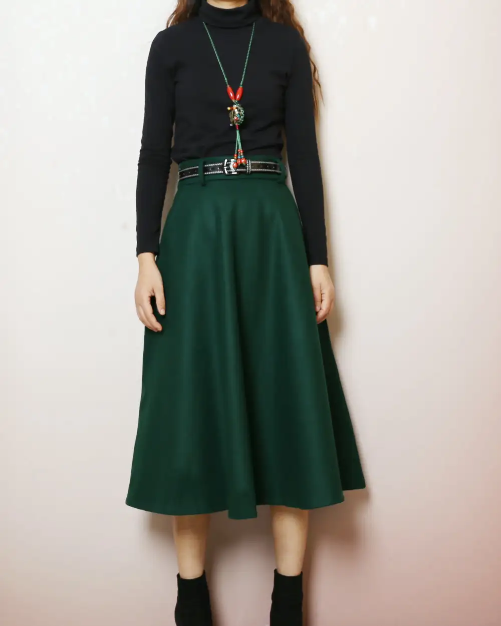 Relaxed Belted Wool Maxi Skirt