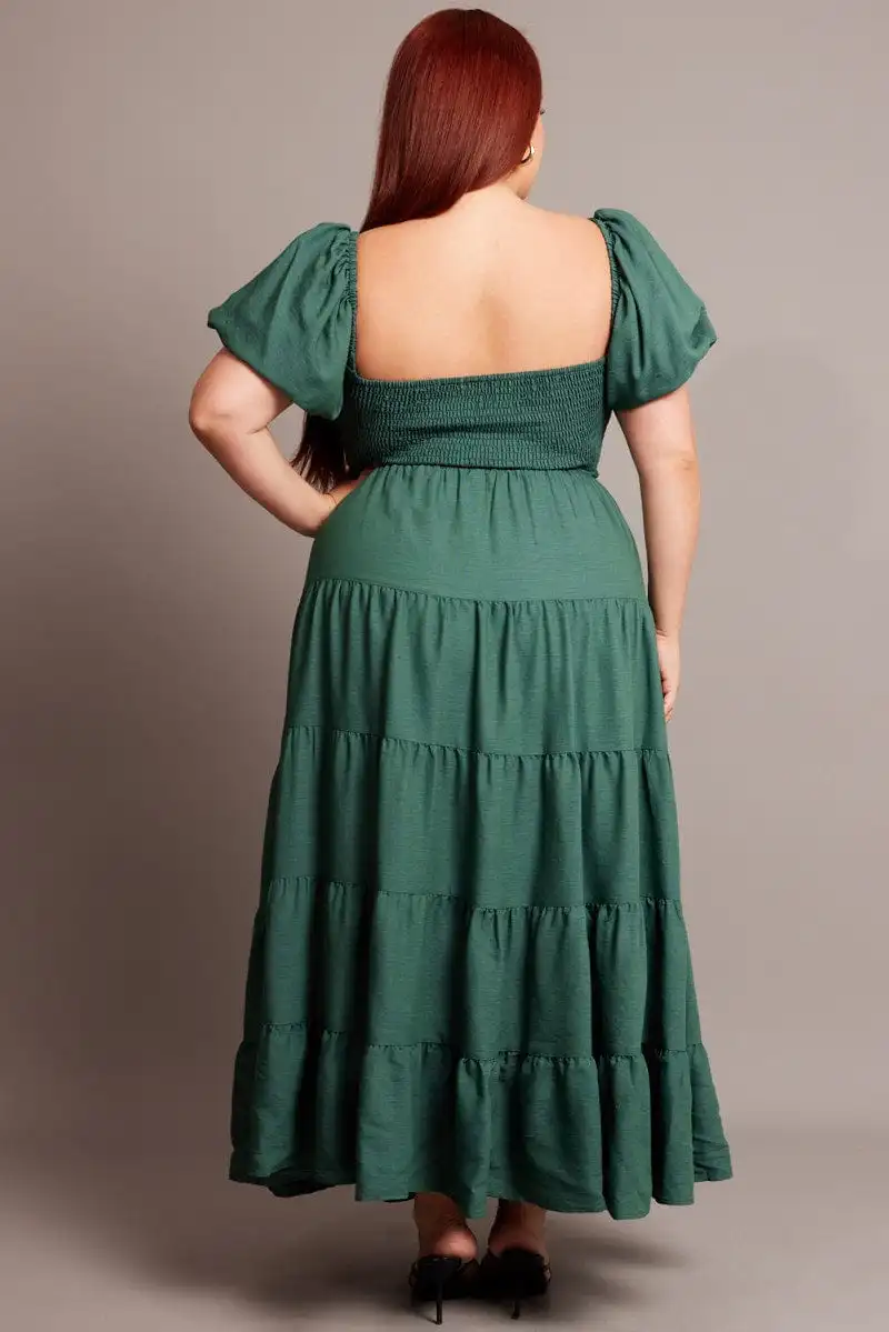 Green Maxi Dress Short Sleeve Twist Front