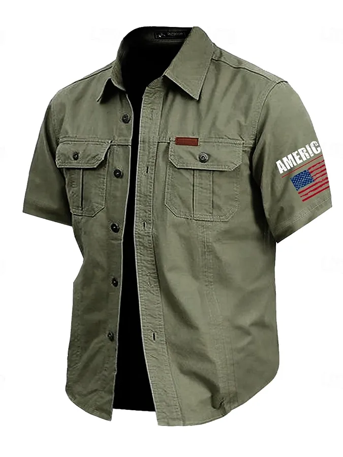 Men's America Flag Print Short Sleeve Shirt