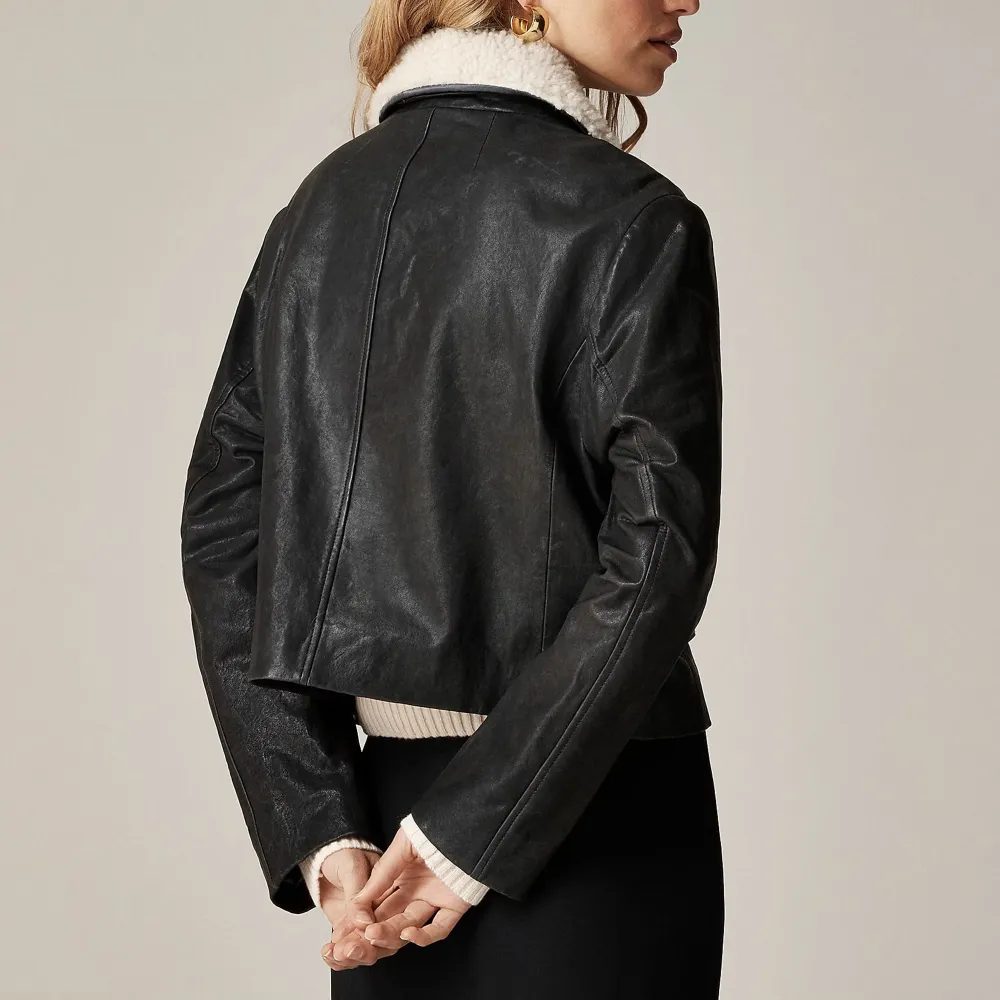 Cropped Leather Coats with Sherpa Collar