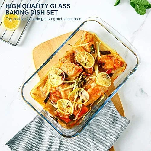 8-Piece Deep Glass Baking Dish Set with Plastic lids,Rectangular Glass Bakeware Set with BPA Free Lids, Baking Pans for Lasagna, Leftovers, Cooking, Kitchen, Freezer-to-Oven and Dishwasher, Gray