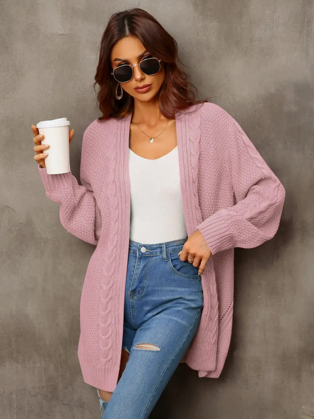 Women's Mid-Length Long Sleeve Knit Cardigan