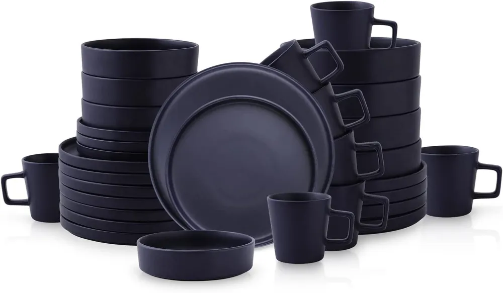 Stone Lain Coupe Dinnerware Set, Service For 8, Black Matte