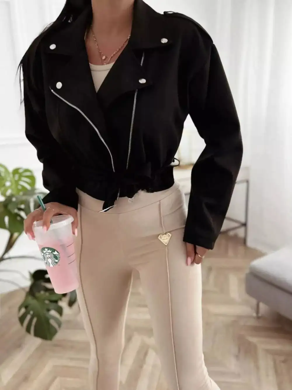 Zip Up Cropped Jacket Comfortable Layering Top