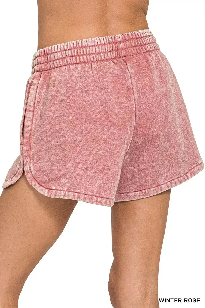 Everyday Acid Washed Elastic Waistband Dolphin Shorts
