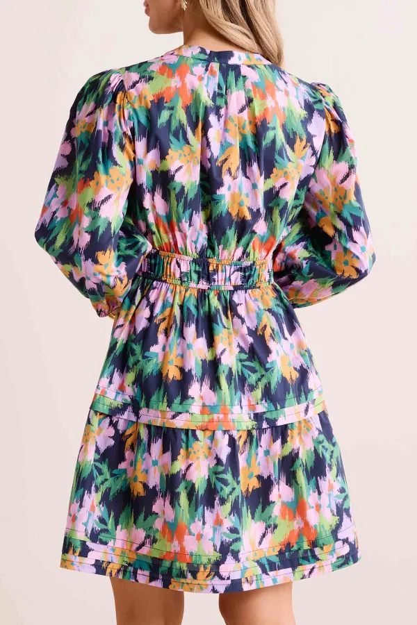 Floral Print Long Sleeve Tiered Dress