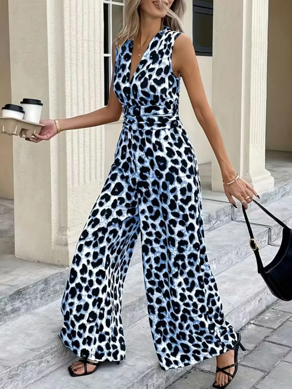 Leopard Print Wide Leg Jumpsuit