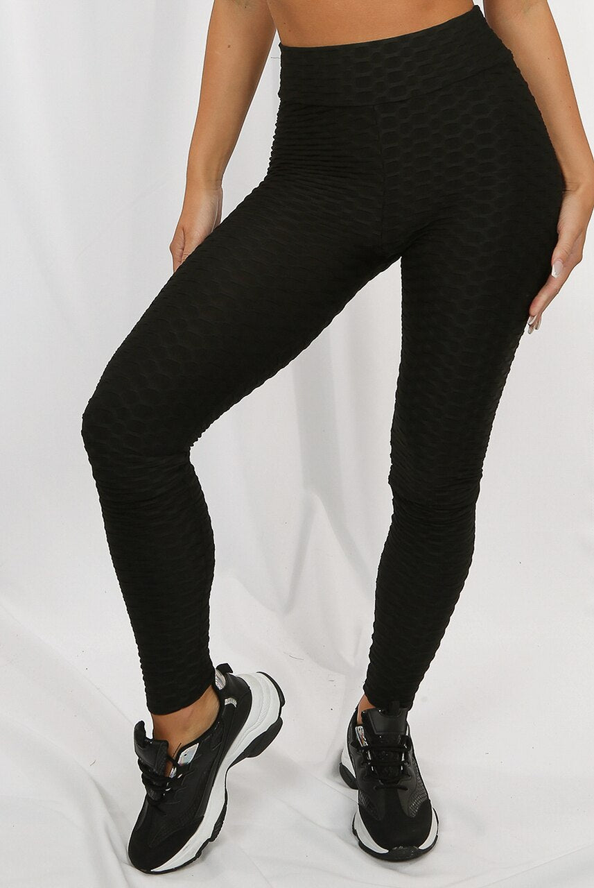 Black Ruched Textured Active leggings - Daniella