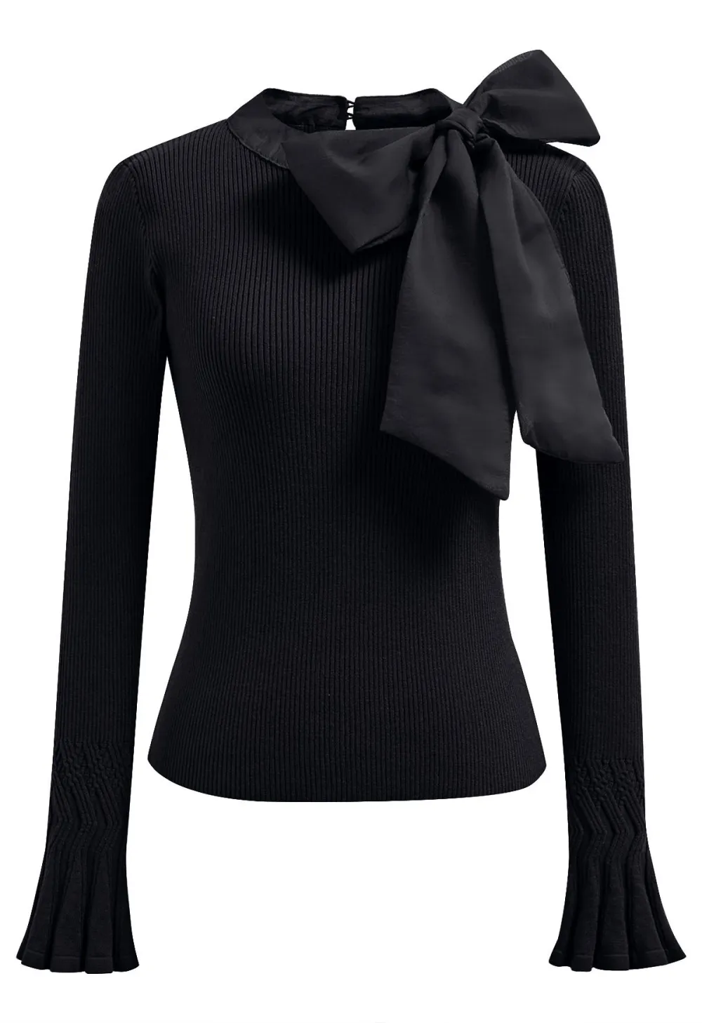 FANCY WITH BOWKNOT KNIT TOP IN BLACK