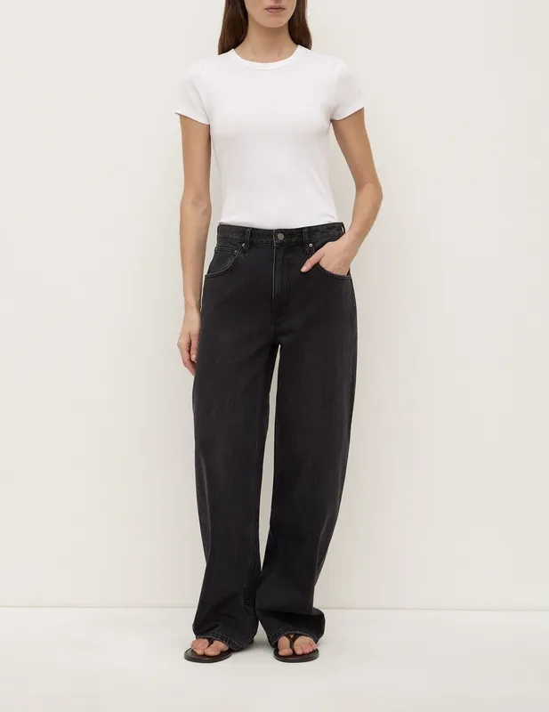 Faded Black Mid-Rise Curved-Leg Jeans
