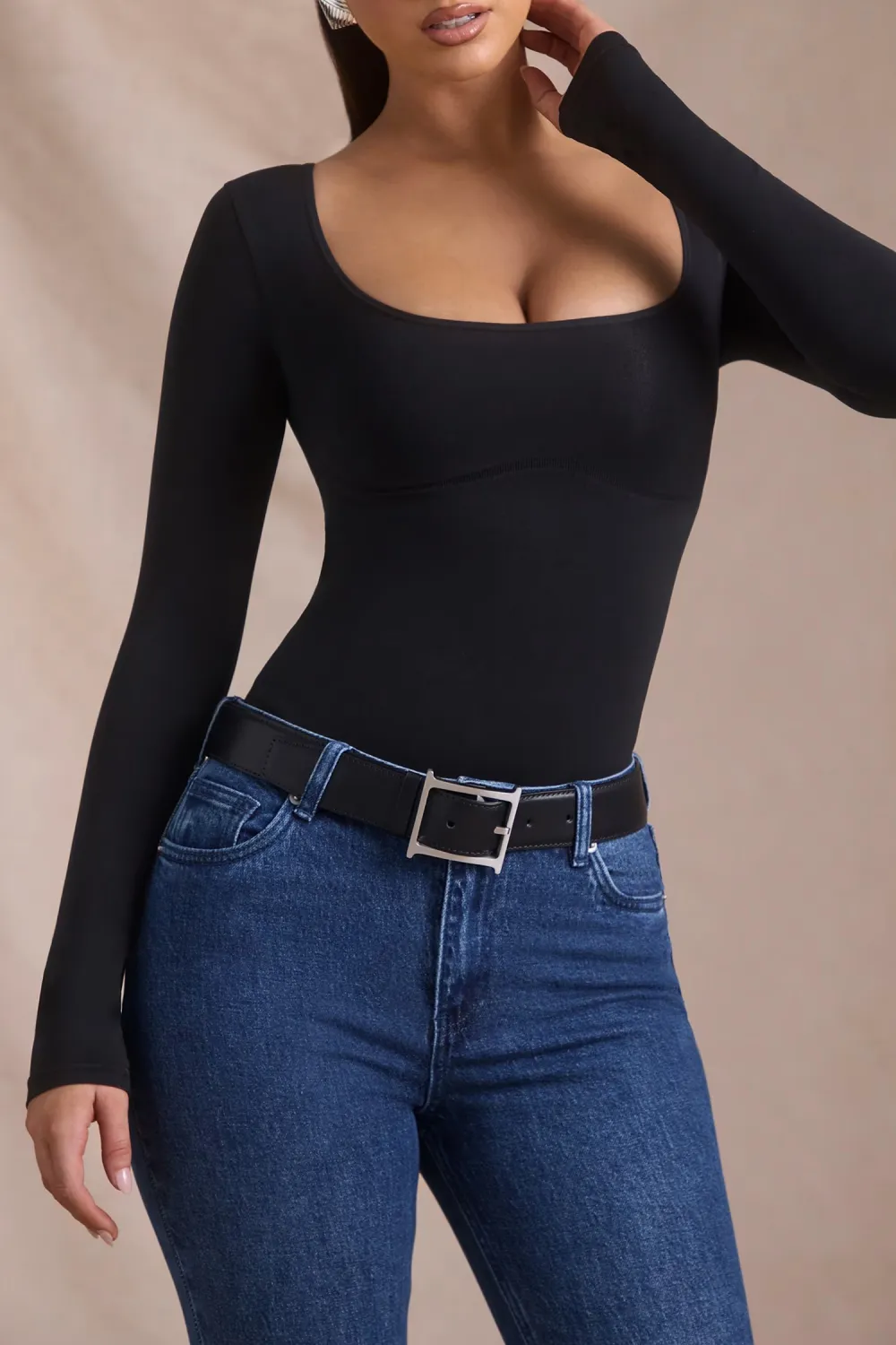 Simple Solid Color Square Neck Women's Long Sleeve Jumpsuit