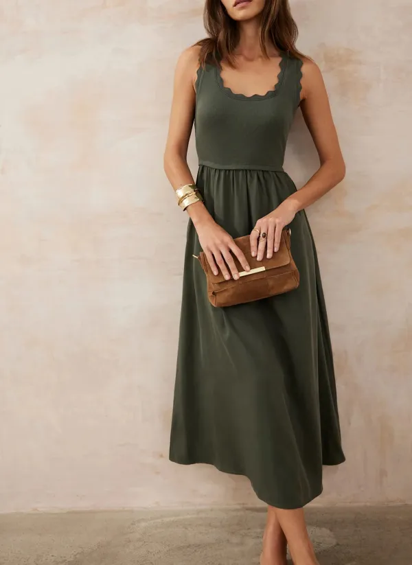 Casual Style Scallop Midi Dress