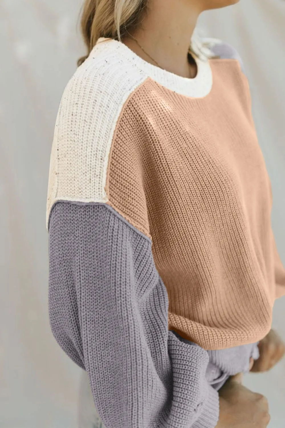 Color Block Round Neck Drop Shoulder Sweater - Ships 11/29