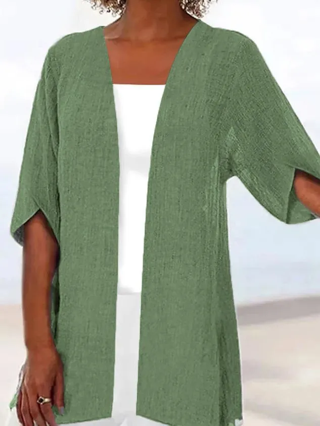 Crew Neck Casual Loose Plain Kimono