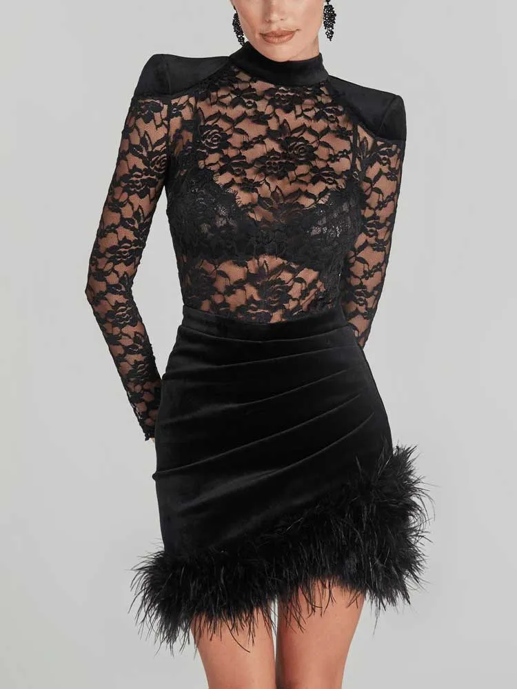 Lace Sheer Hip Elegant Mini Dress