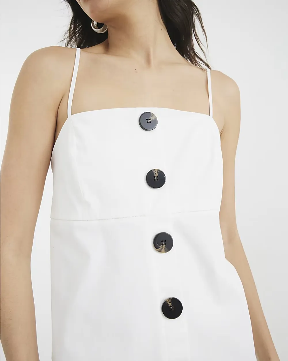 Square Neck Buttoned Simple Short Dresses