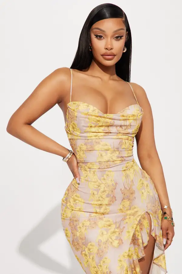 Feeling Floral Mesh Maxi Dress - Yellow/combo