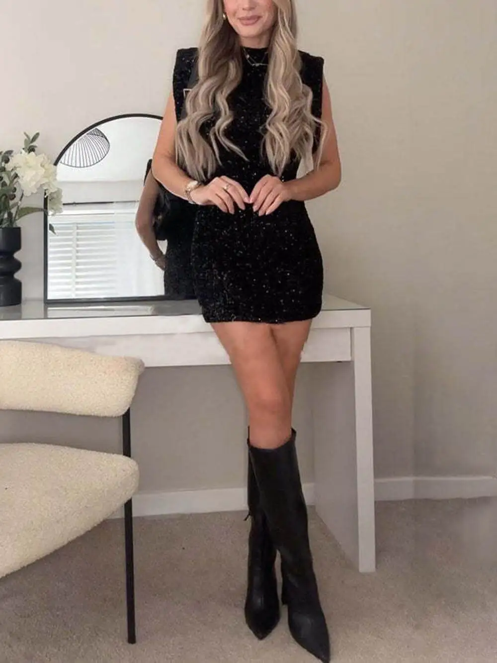 Vibes Sequin Wide Sleeve Sexy Mini Dress