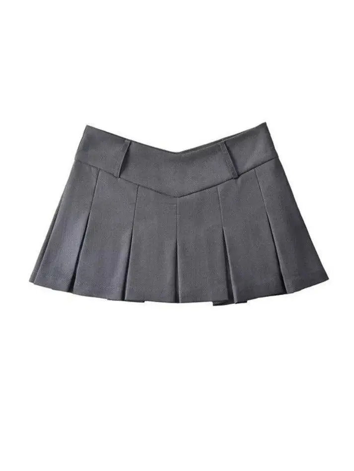 V-Cut Pleated Micro Mini Skirt