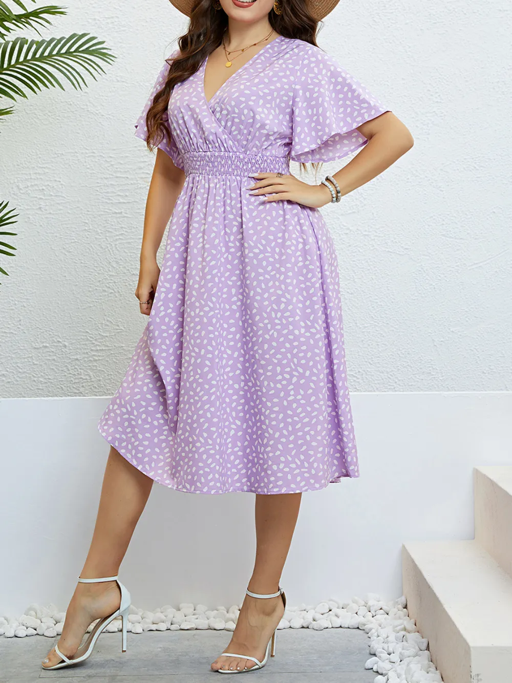 V Neck Purple Loose Plus Size Dress For Women