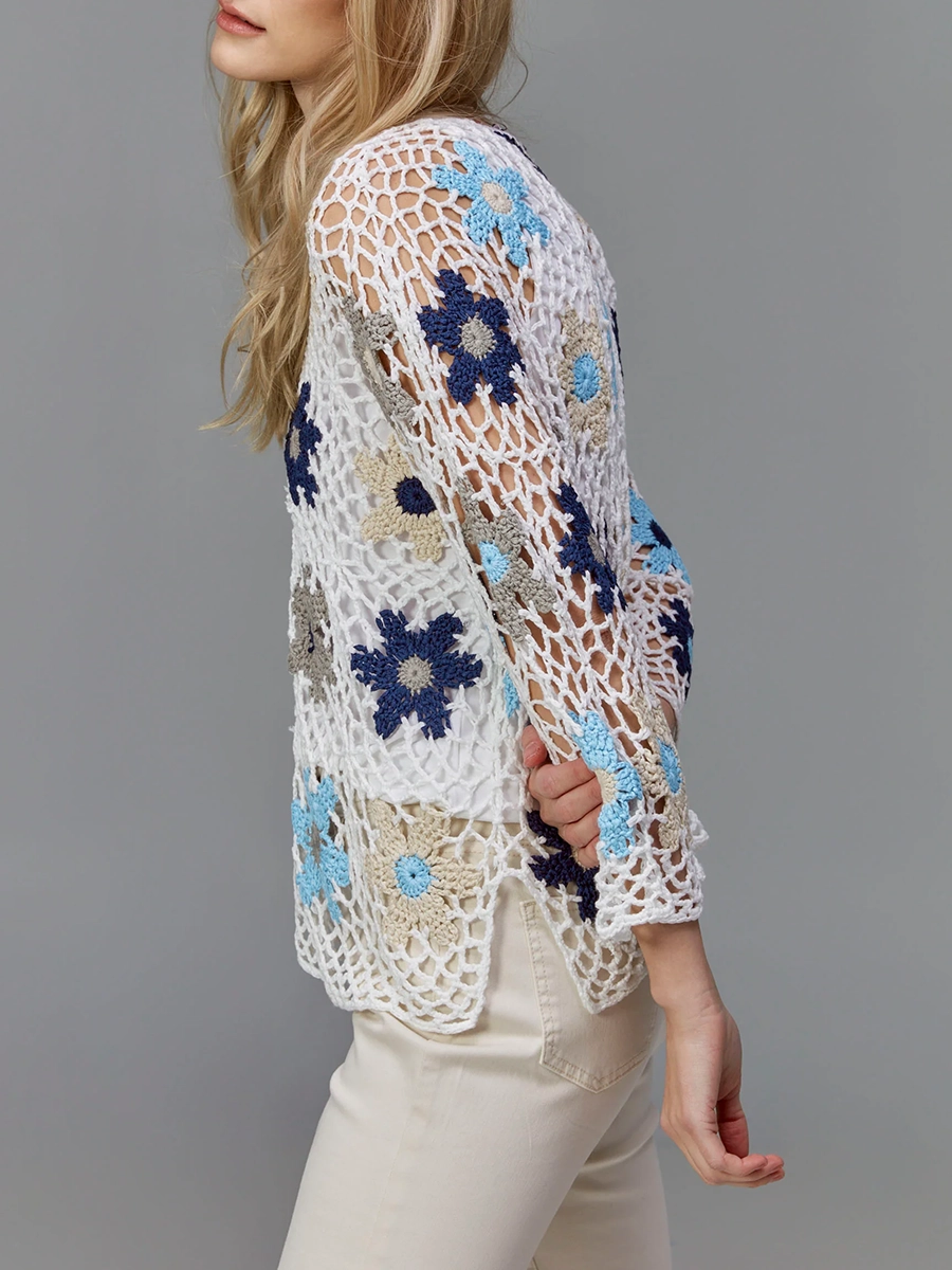 Lively Artistic Floral Women's Hollow Blouse