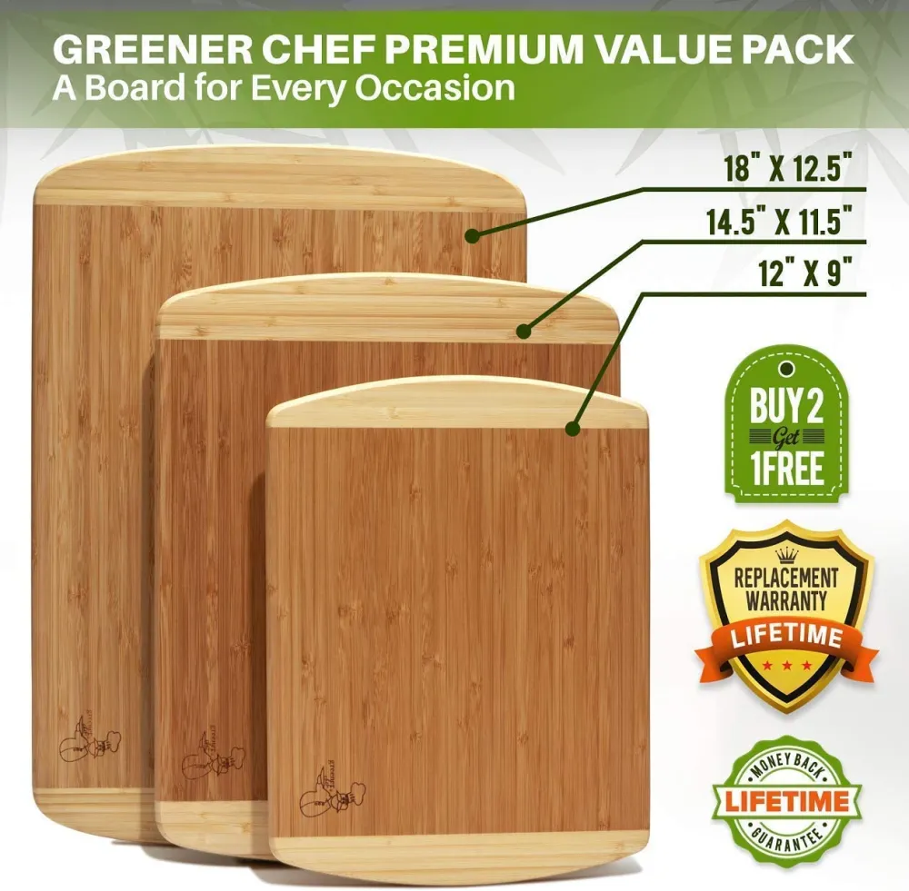 Organic bamboo cutting board set of 3