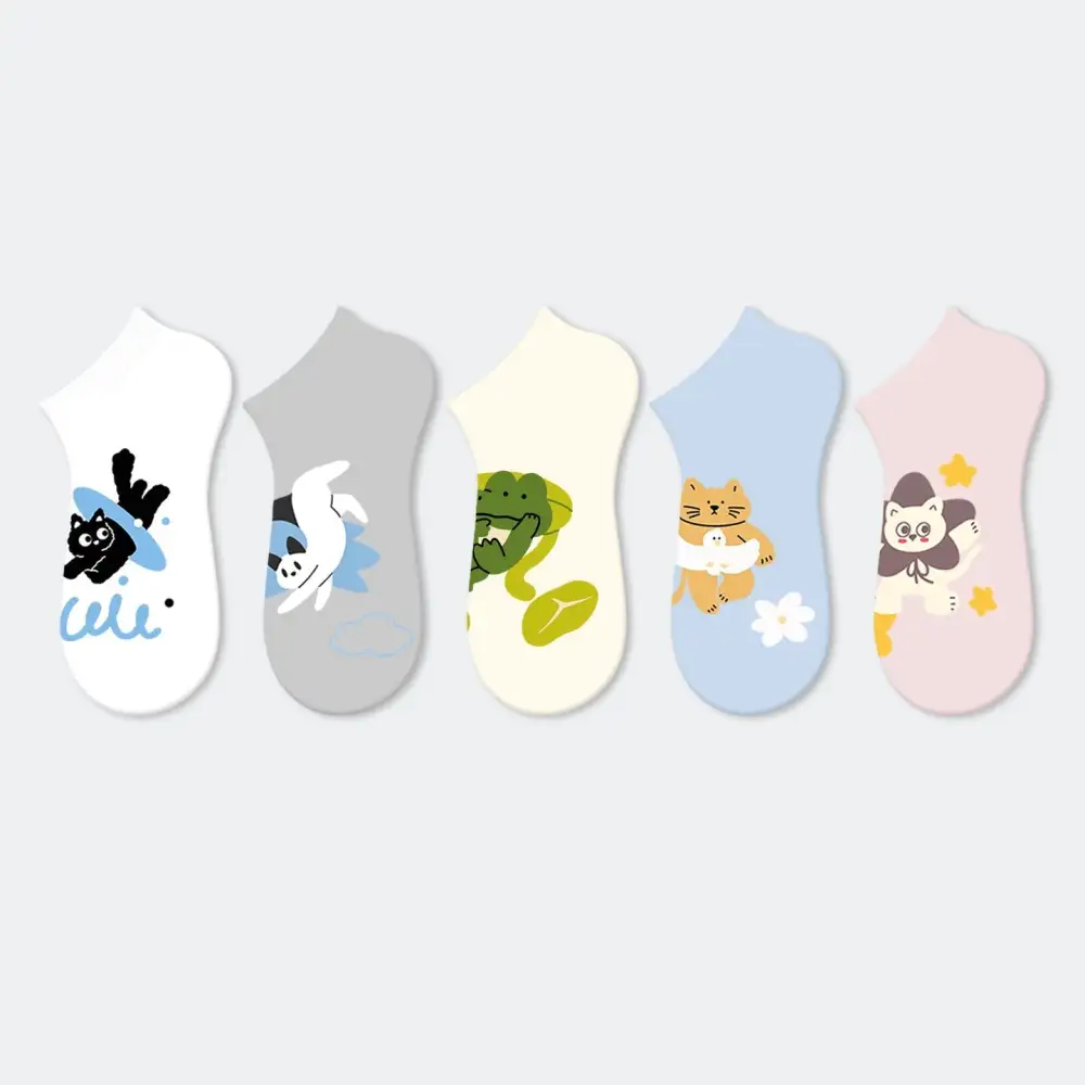 Playful Cartoon Animal Cotton Ankle Socks
