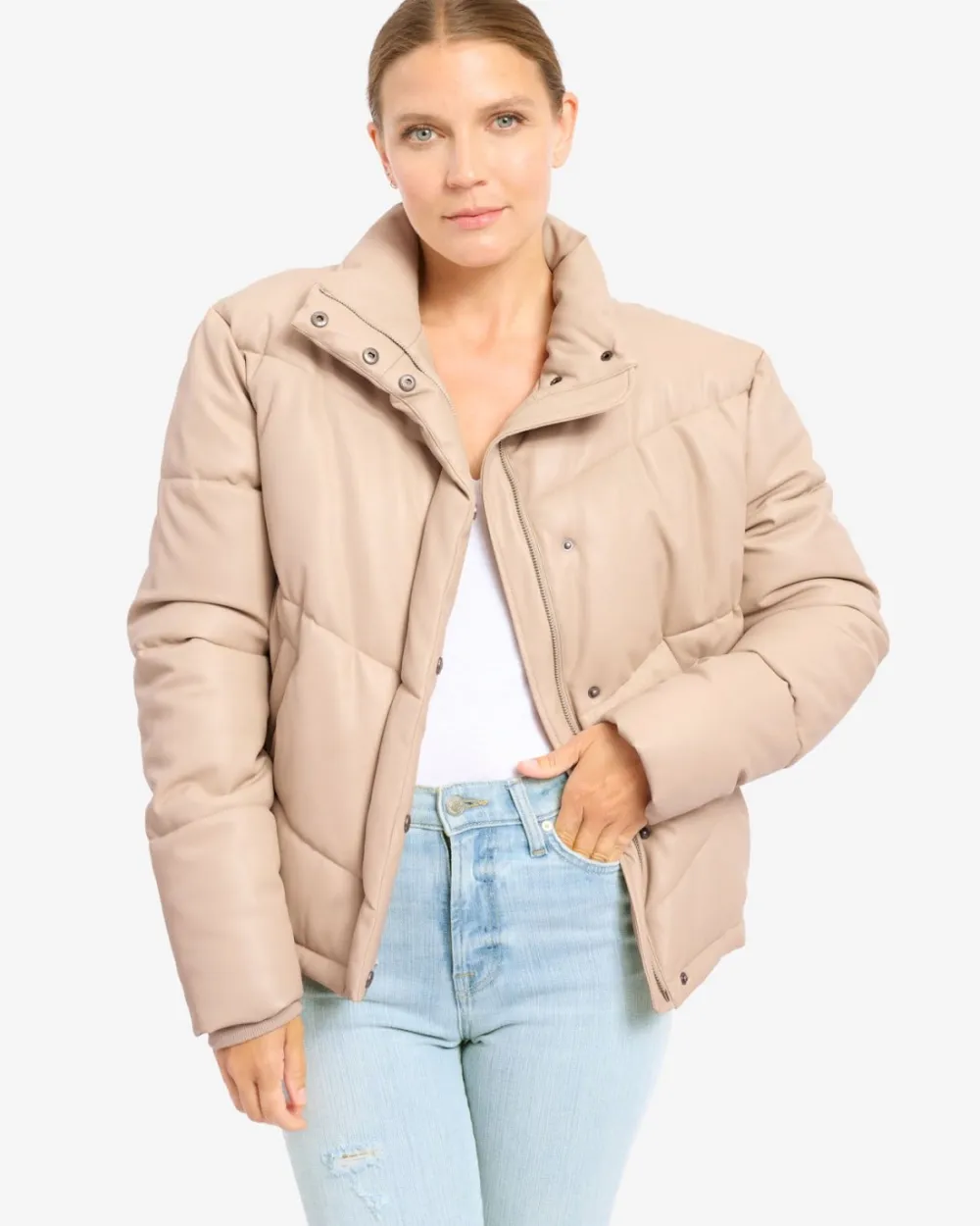 Faux Leather Puffer Jacket