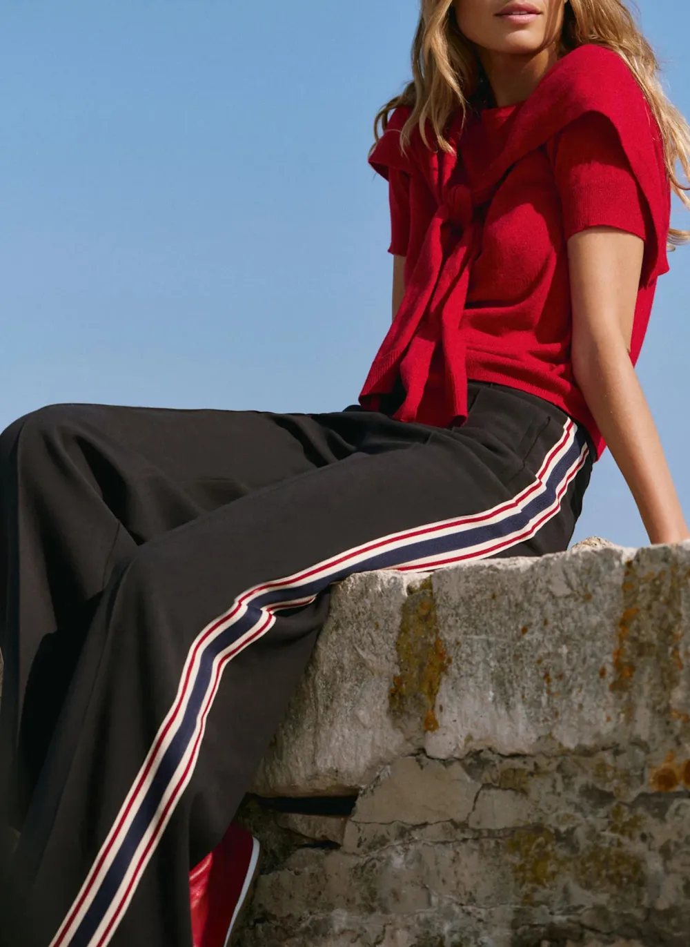 Casual Style Navy Side Stripe Trousers