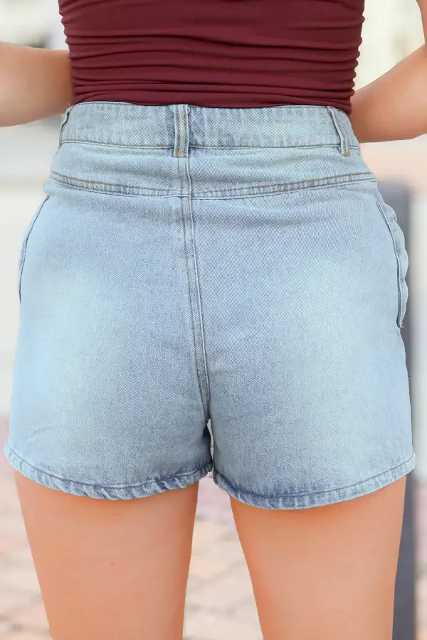 Bow Detail Denim Shorts With Pockets