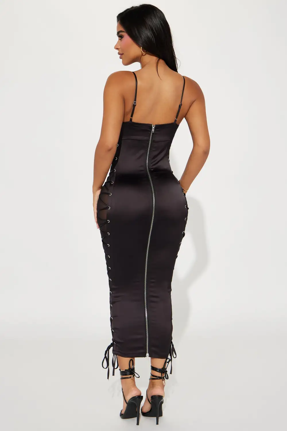 Jeannie Satin Midi Dress - Black