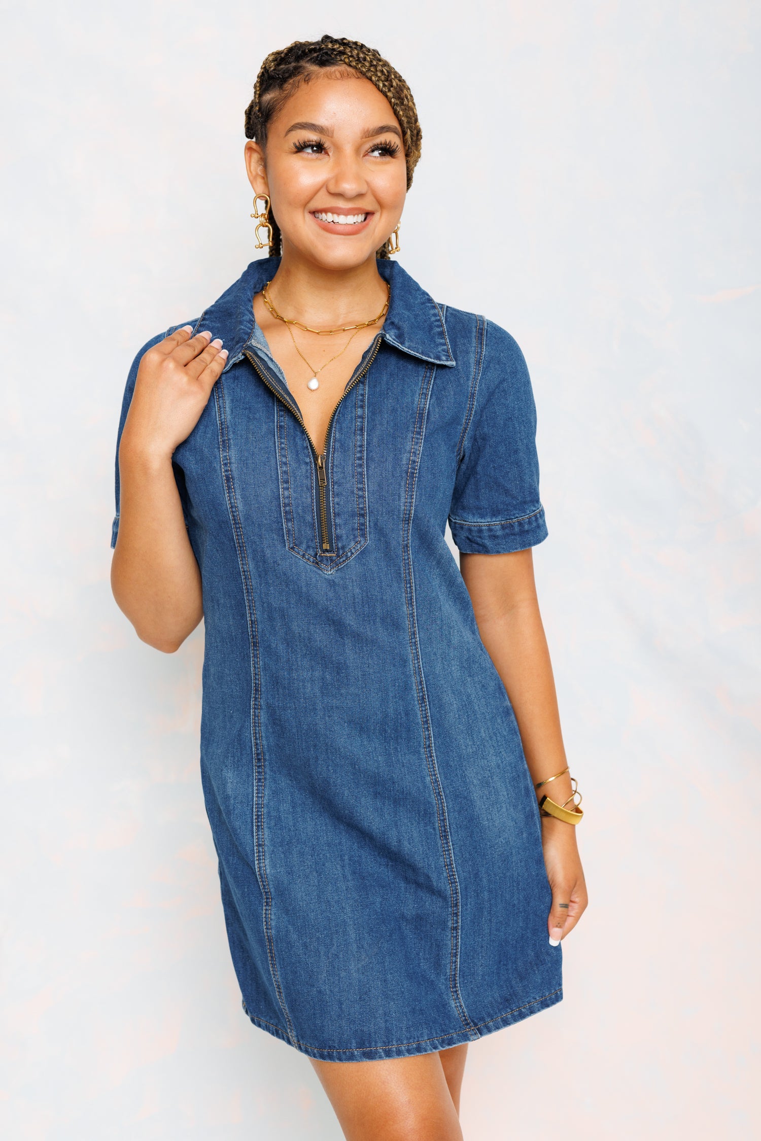 Top Tier Denim Mini Dress, DARK DENIM