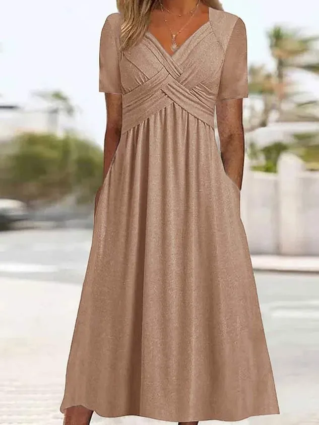 Women Casual Plain Natural Regular Fit Sweetheart Neckline Fit & Flare Maxi Dress