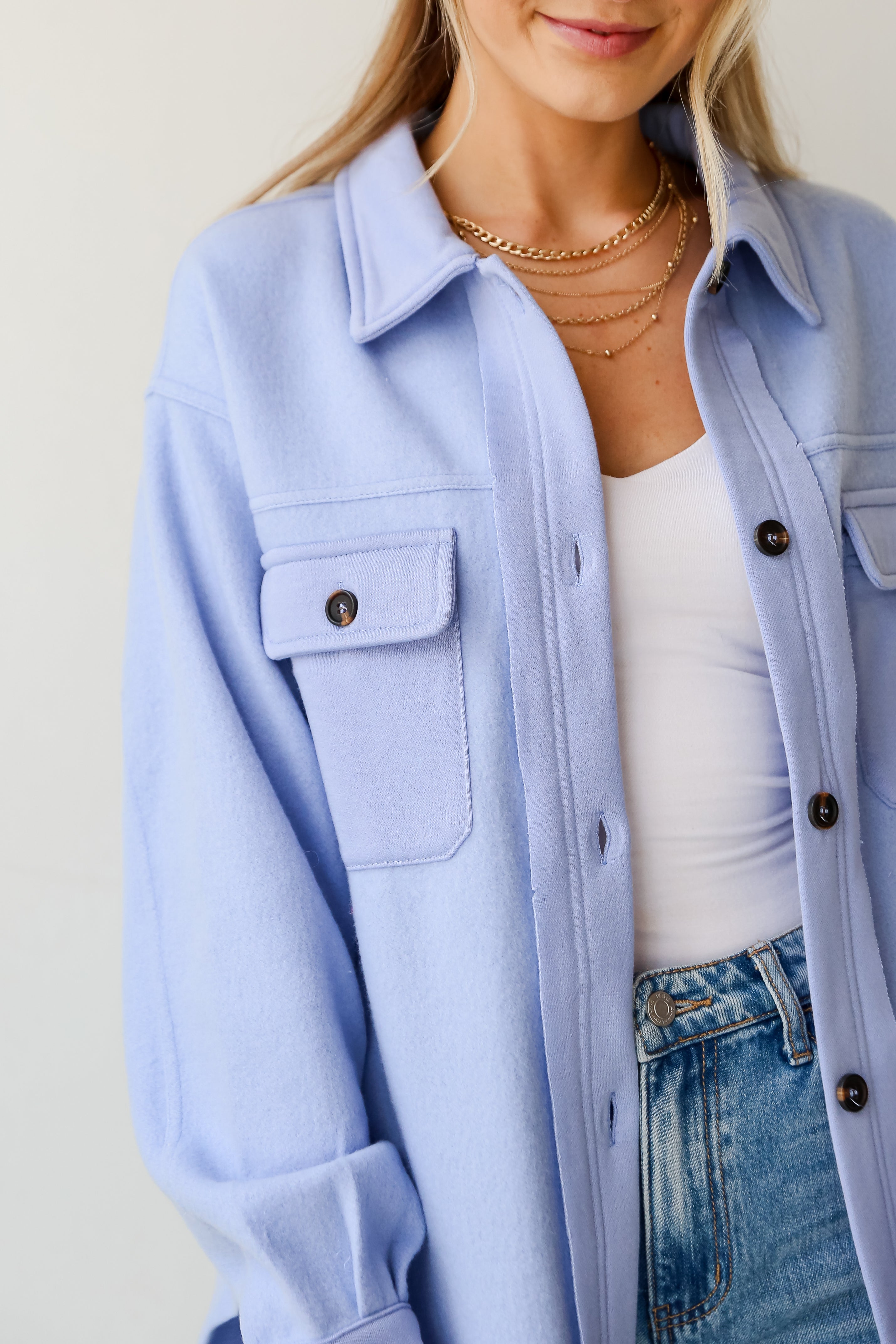 FINAL SALE - Irresistible Comfort Blue Brushed Knit Shacket - DU DEAL