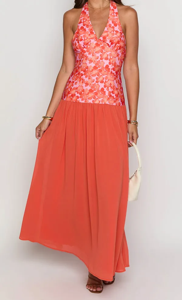Modern Halter Halter Neck Floral Maxi Dress