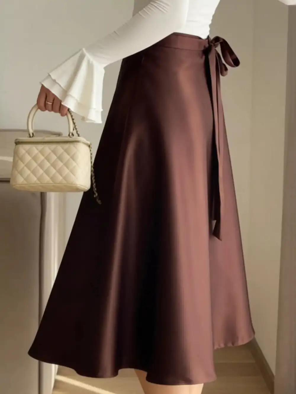 Satin Line Midi Skirt