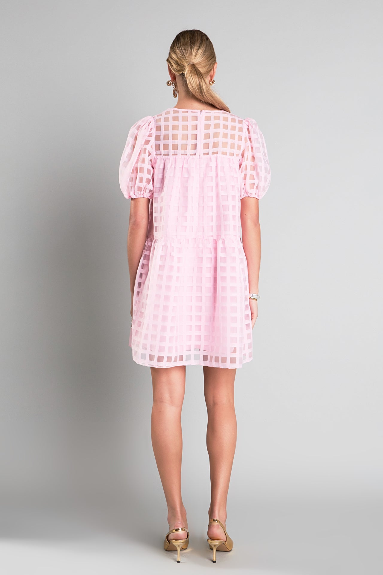 Gridded Organza Mini Dress