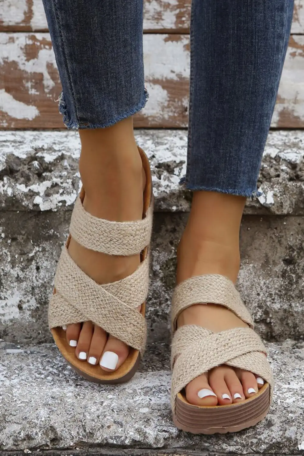 Woven Cross Criss Hollowed Slip On Slippers