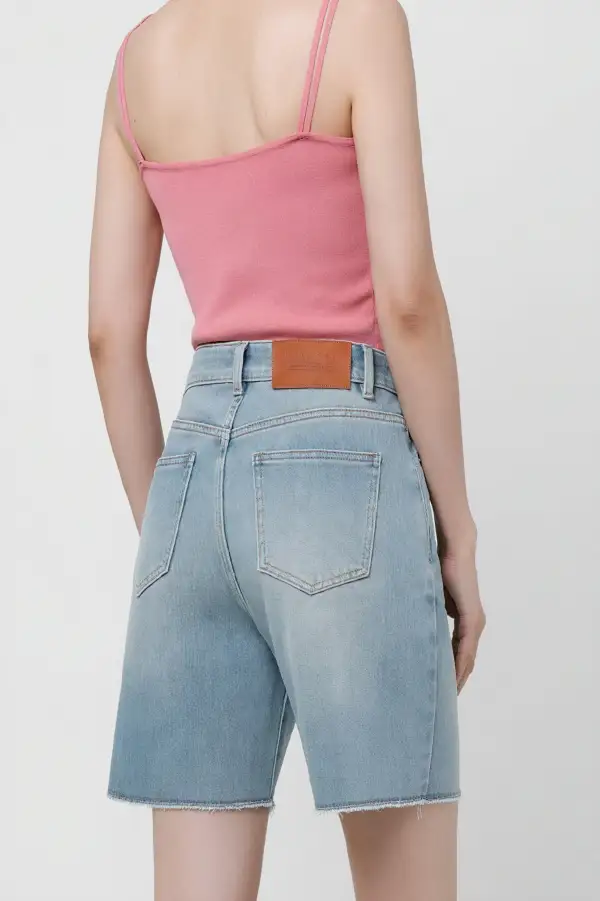 Washed Straight Leg Denim Shorts