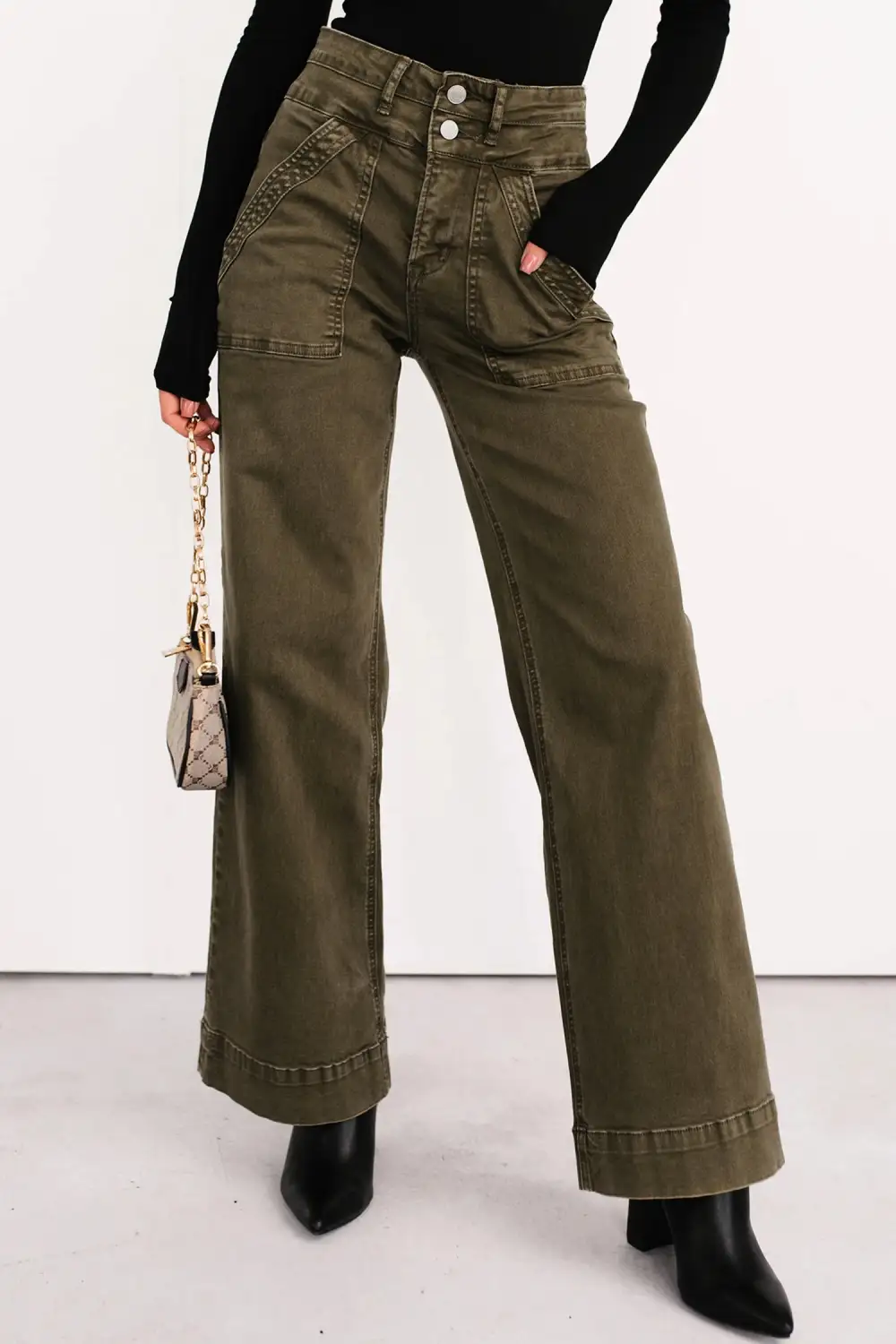 Double Waistband Loose Straight Jeans
