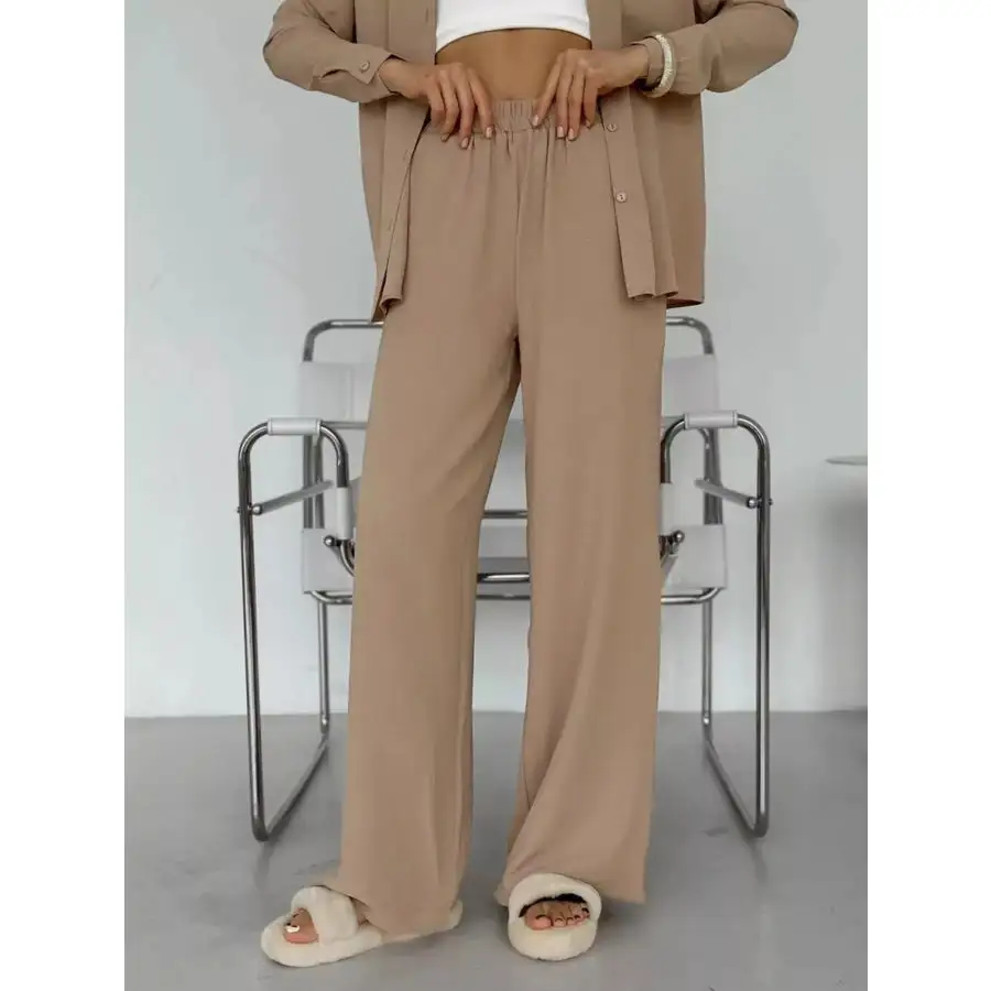 Button Up Long Sleeve Shirt and Pants Set