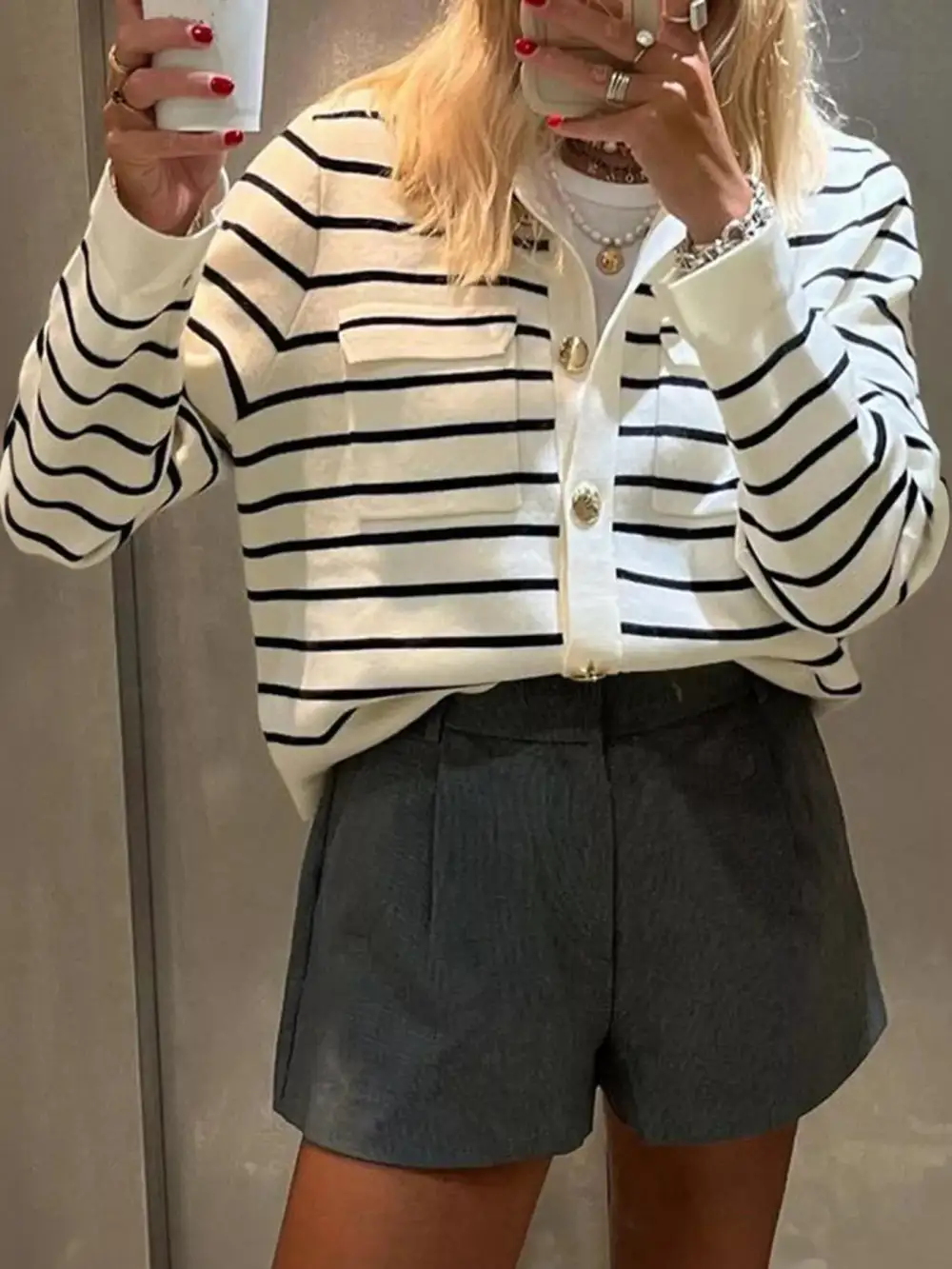 Striped Button Down Knit Cardigan
