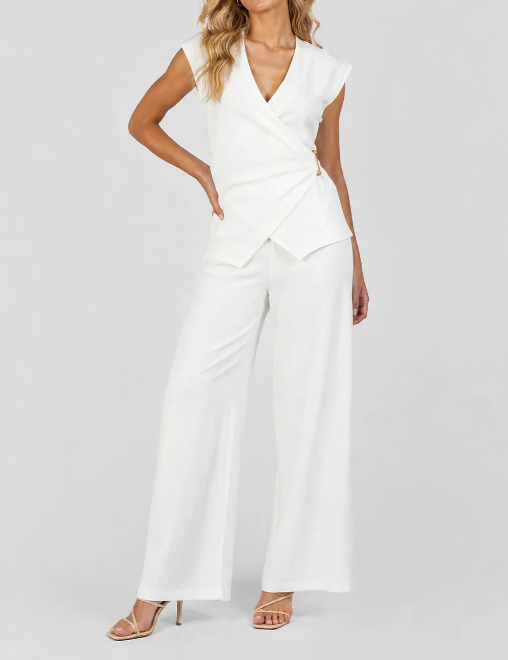 Solid Color Wrap V Neck Sleeveless Top