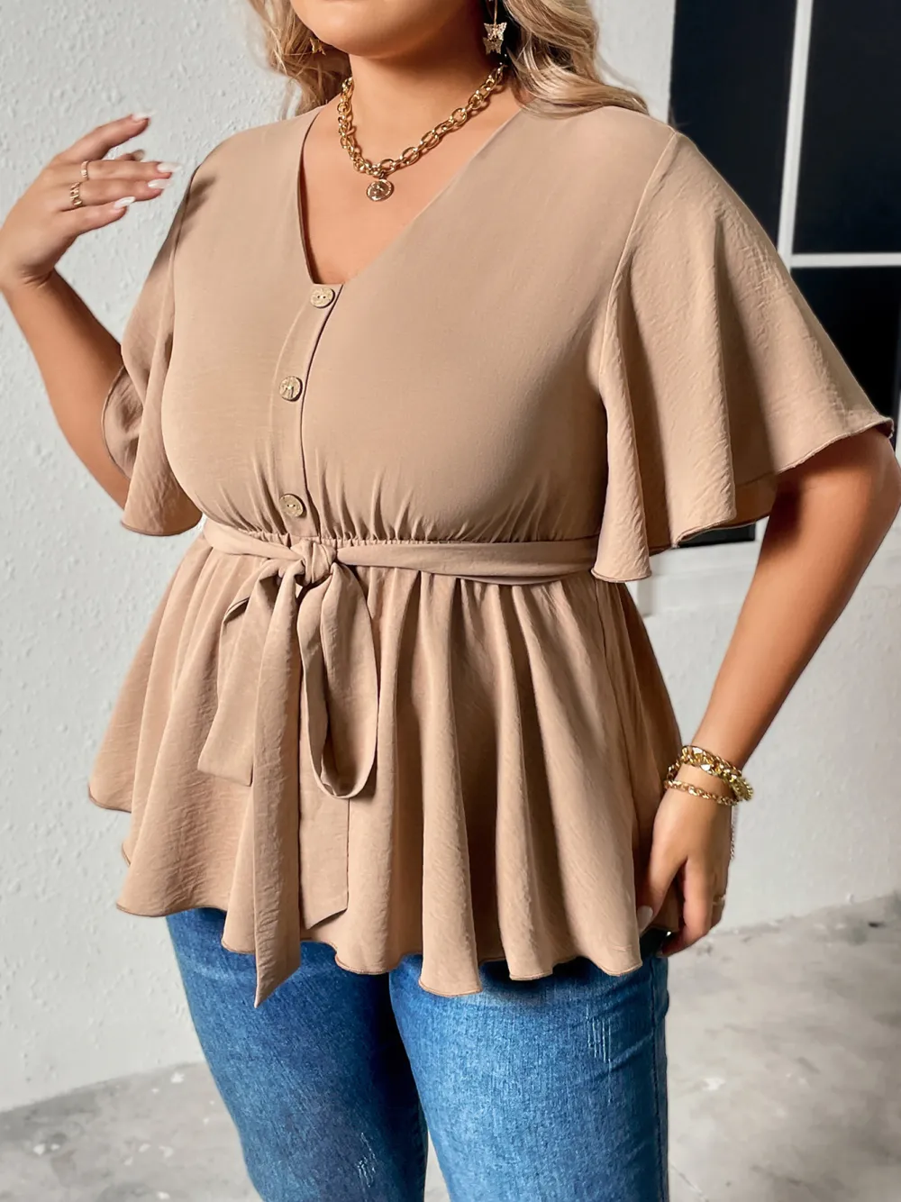 V Neck Slim Plus Size Mm Casual Tops