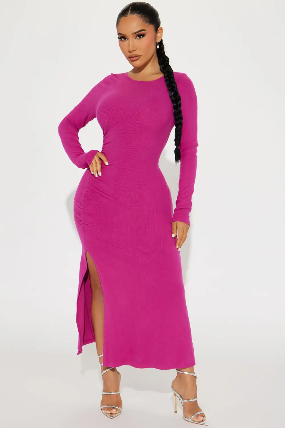 Kary Hacci Ruched Midi Dress - Magenta