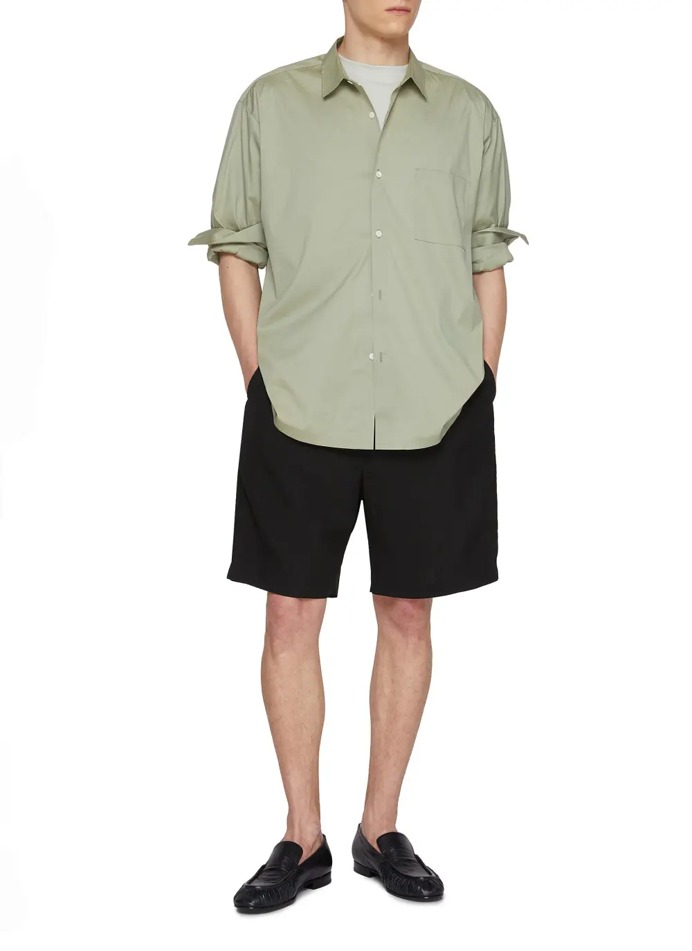 Versatile Relaxed Slim-Fit Button Green Shirt