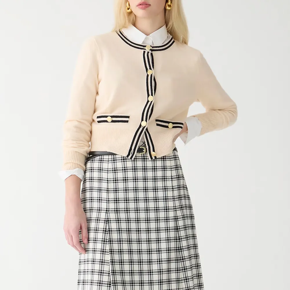 Cashmere Sweater Lady Jacket with Contrast Trim