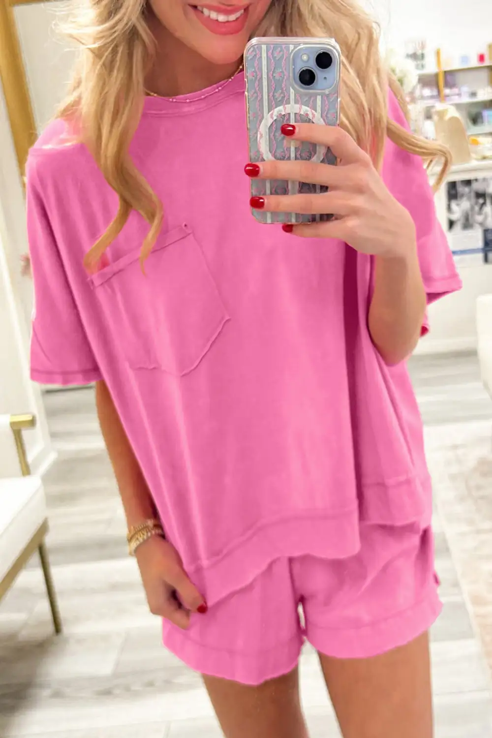 Raw Hem Patch Pocket Oversized Two Piece Set