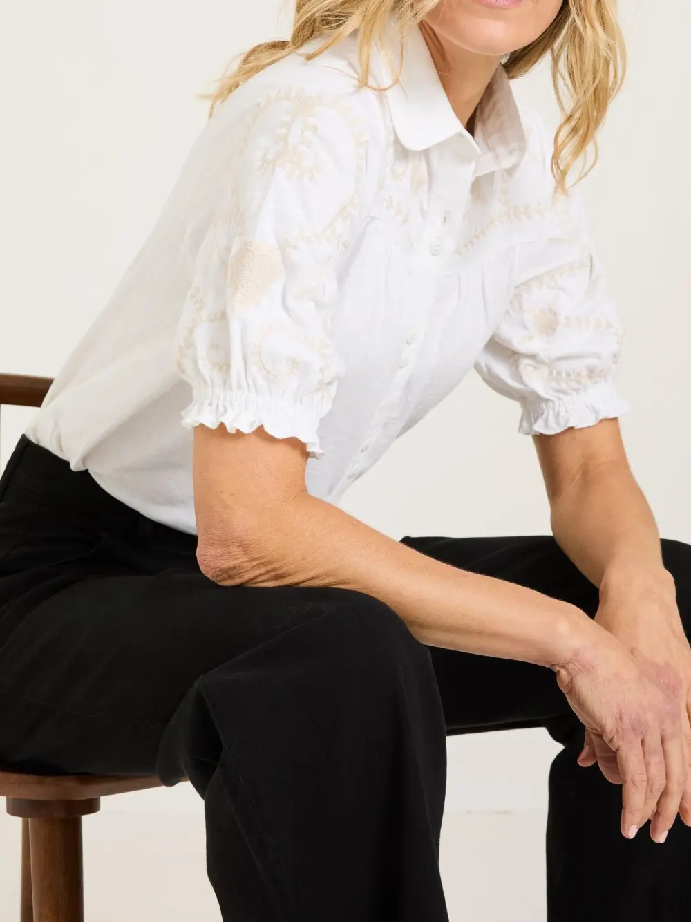 White Embroidered Short Sleeve Jersey Shirt